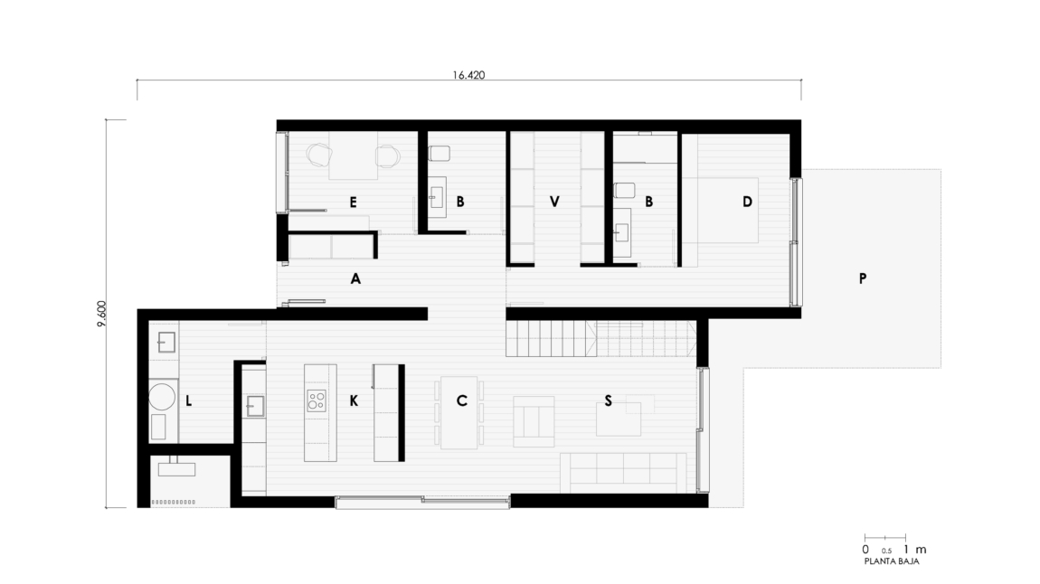 Plano planta baja casa modular modelo Paterna