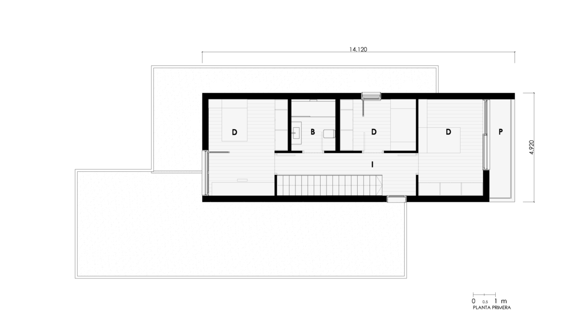 Plano planta primera casa modular modelo Paterna