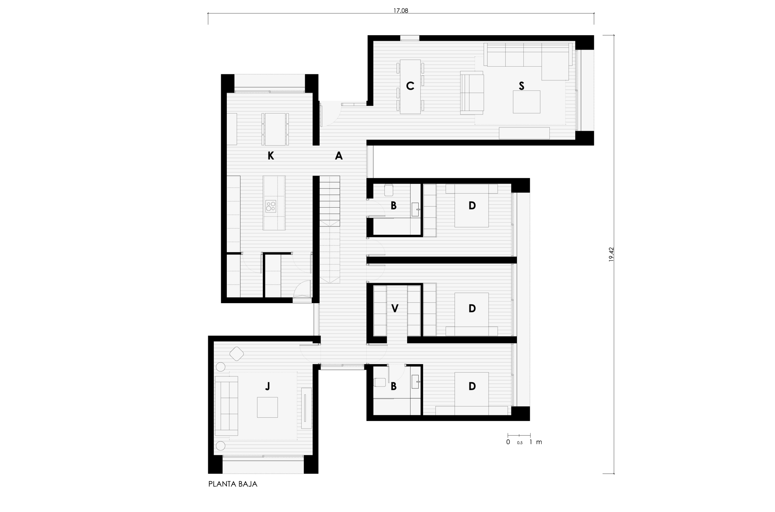 Distribución planta en M modelo catálogo Fuerteventura