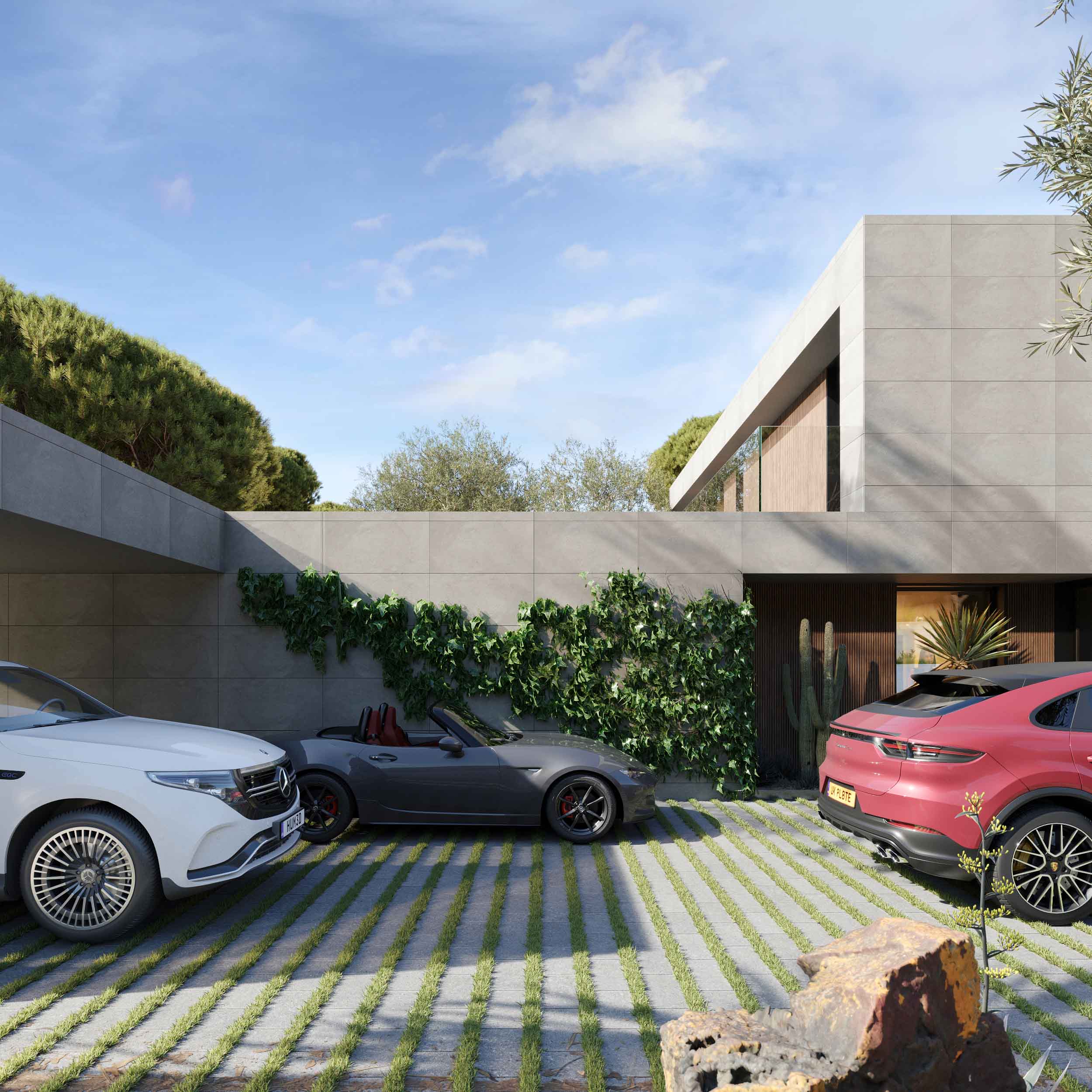Arquitectura contemporánea Madrid garaje exterior cubierto