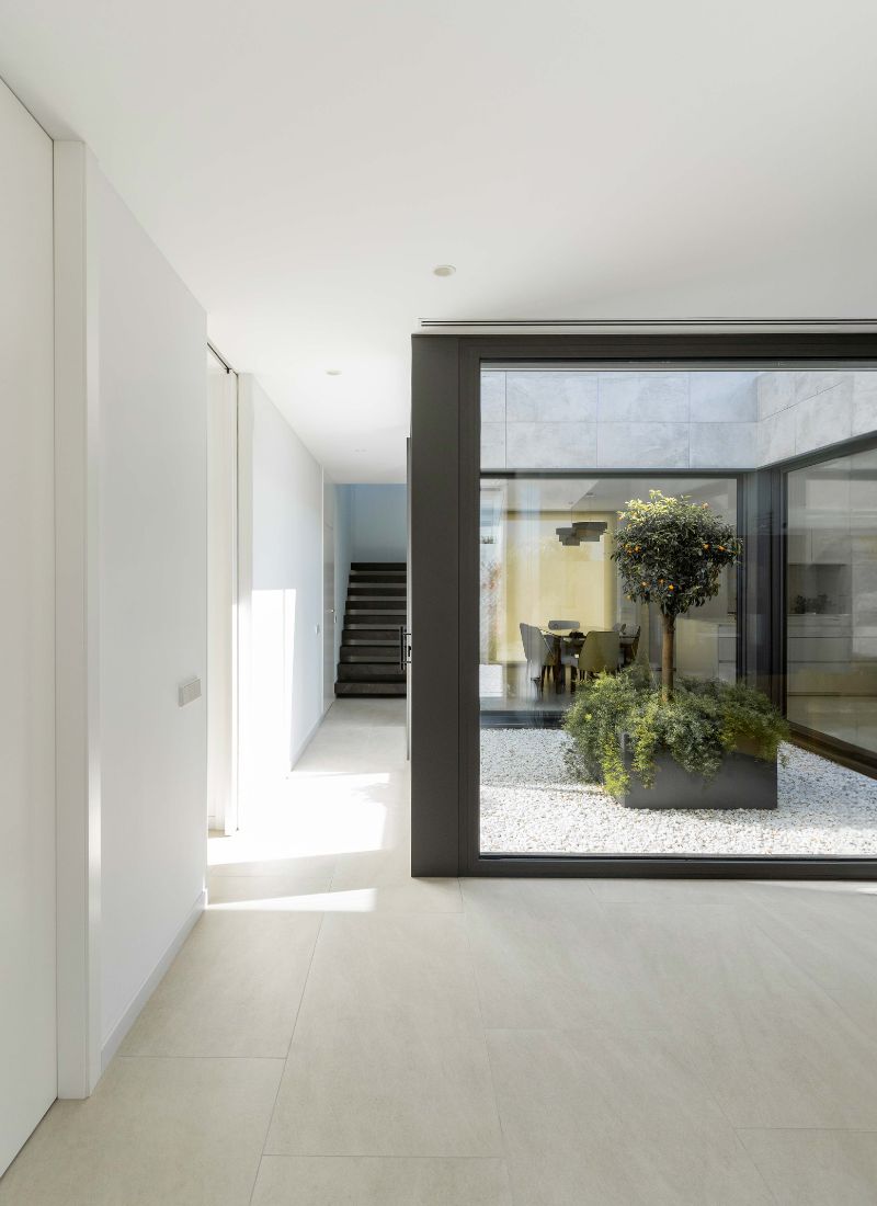 Patio interior en vivienda de lujo con vegetación