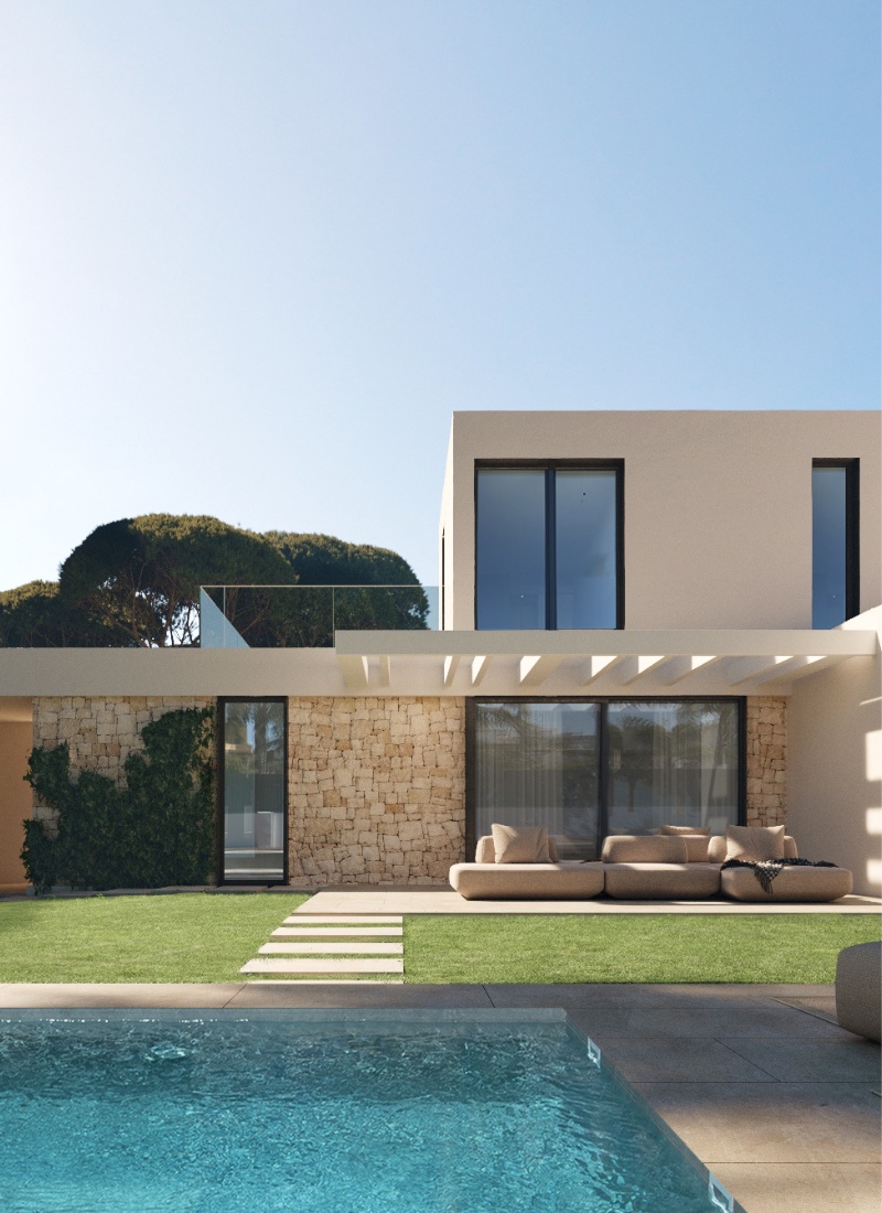 Render casa prefabricada para promoción en Ibiza
