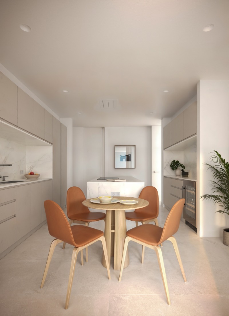 Casa industrializada en Barcelona con cocina en tonos blancos e interiorismo