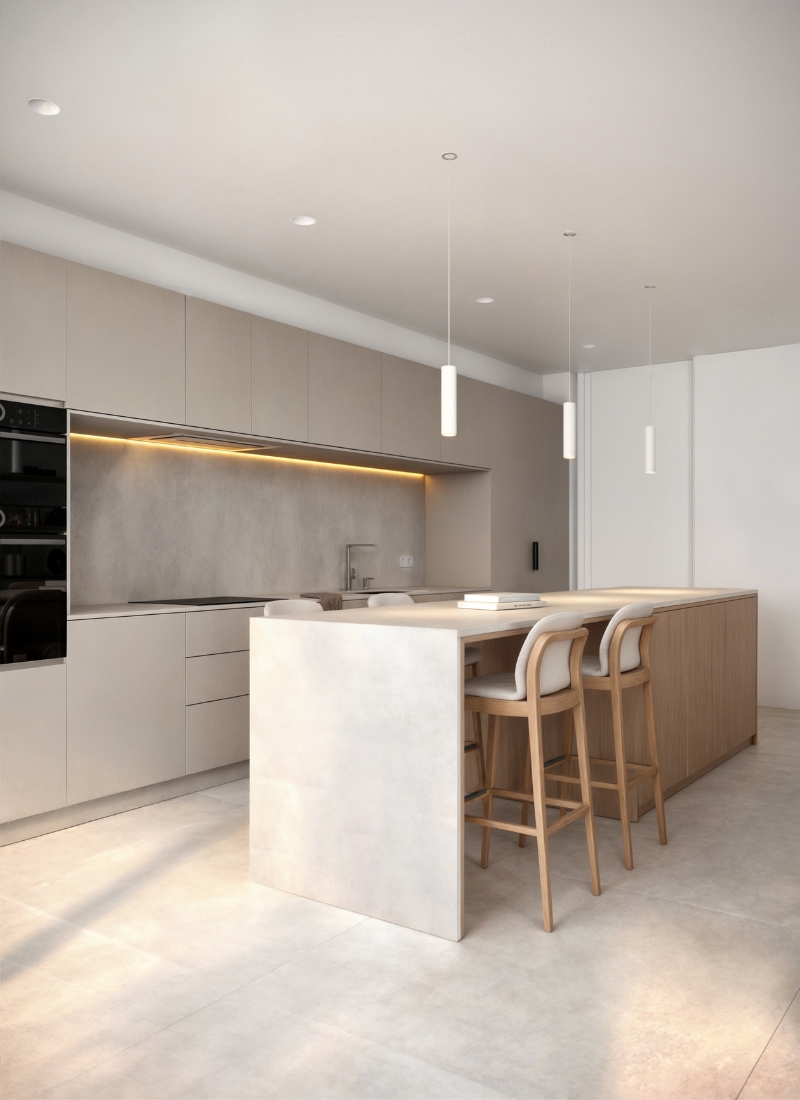 Cocina con isla de la casa modular en Rocafort