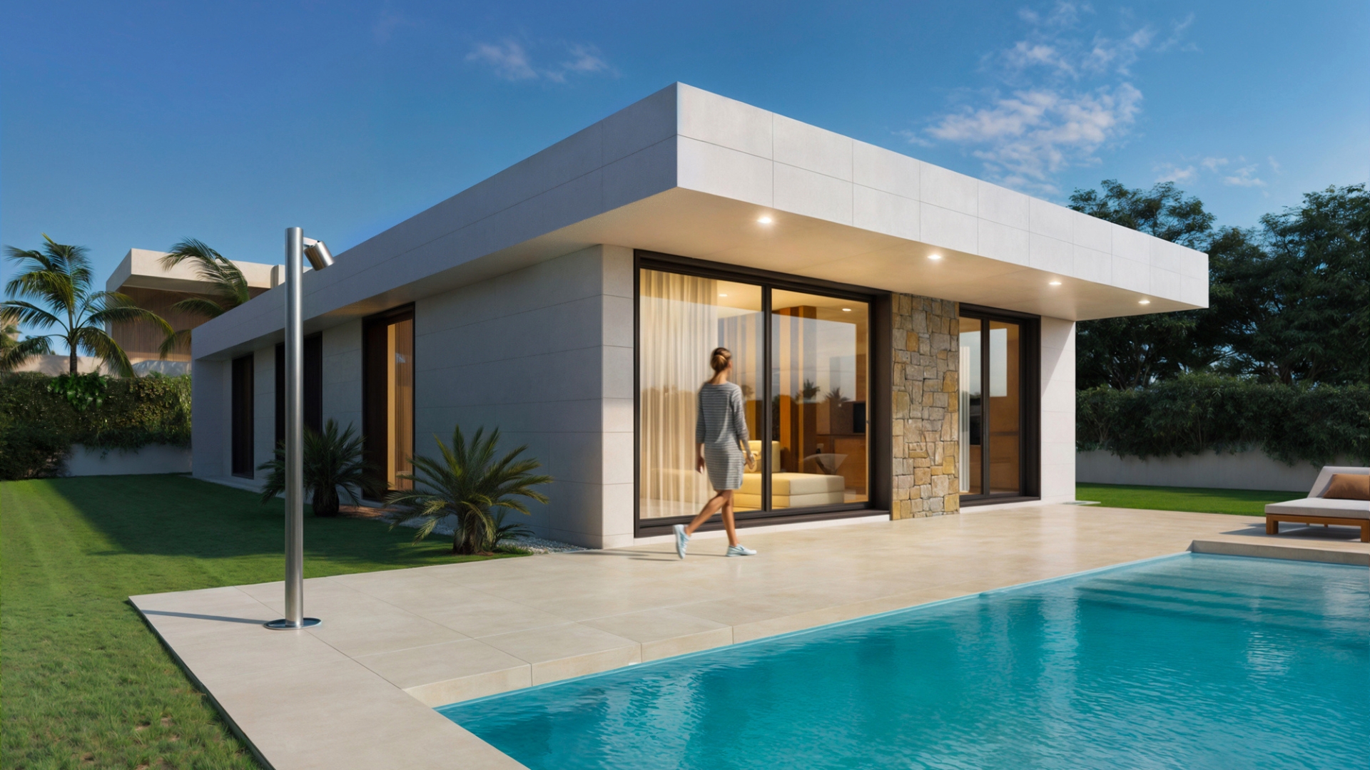 Vivienda industrializada de hormigón con voladizo y piscina en Torre en Conill