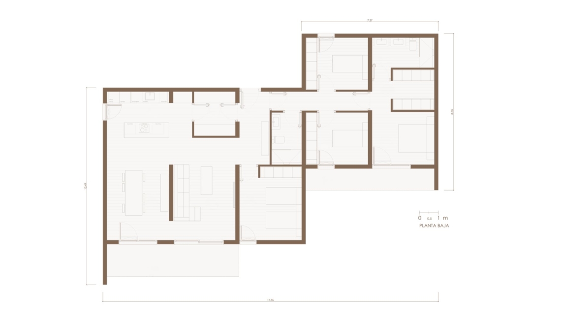 Distribución planta casa prefabricada