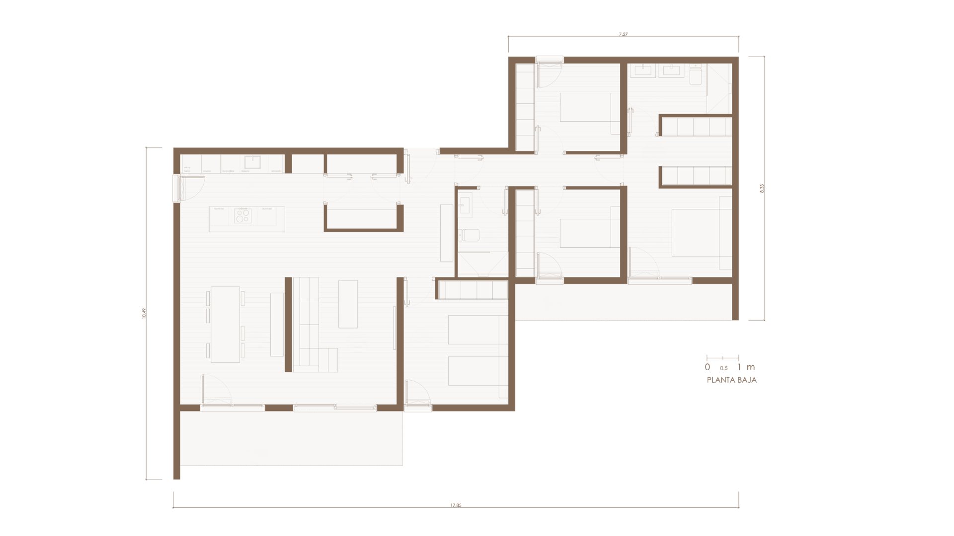Distribución planta casa prefabricada