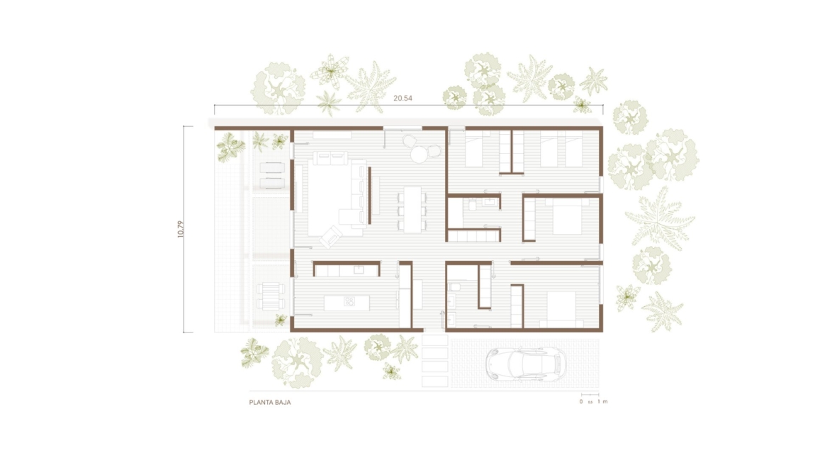 Modelo TERAL casa modular distribución de una planta