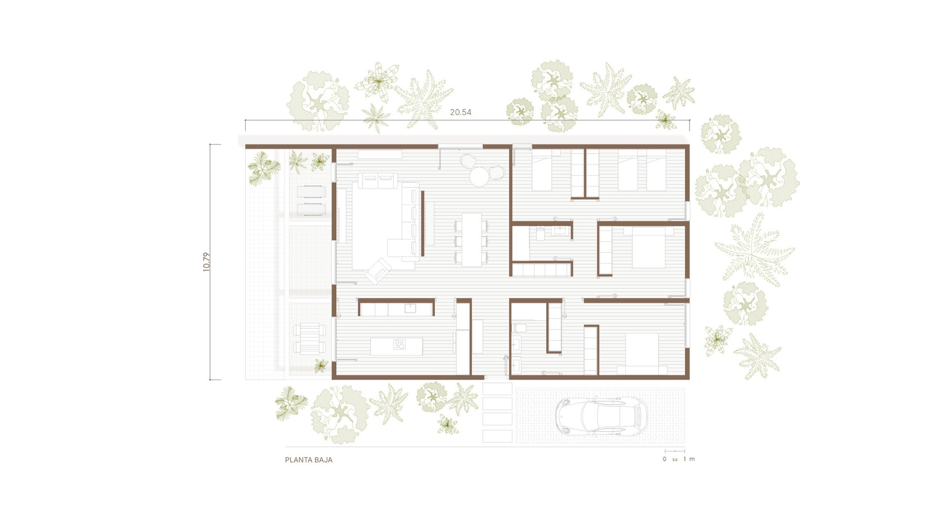 Modelo TERAL casa modular distribución de una planta