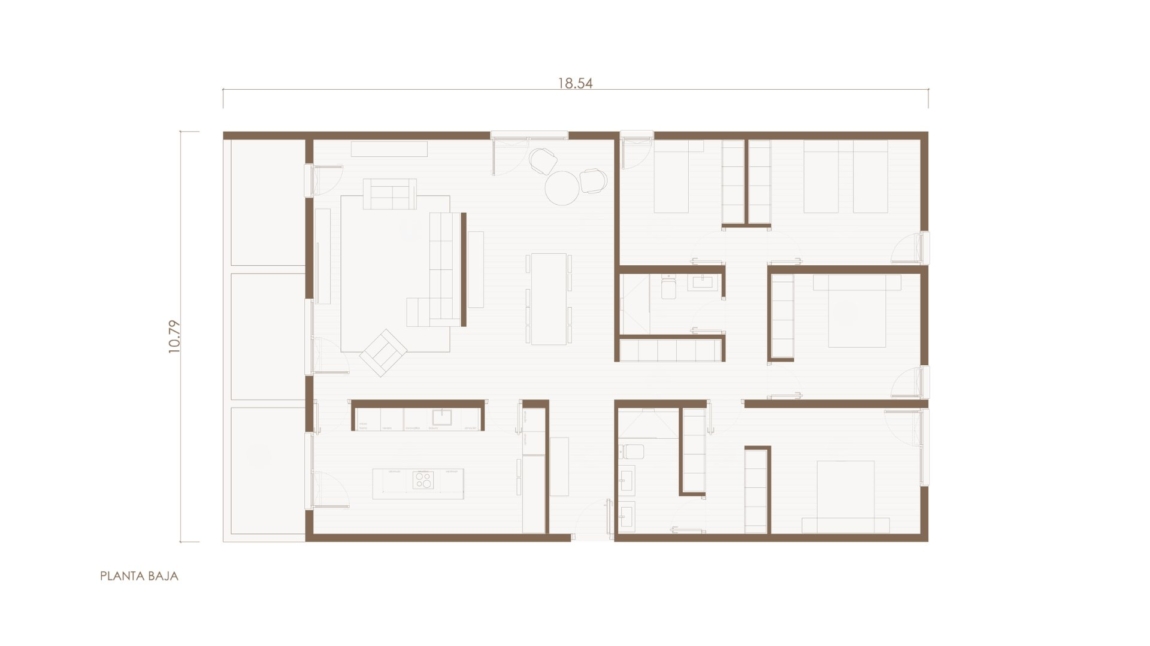 Modelo TERAL casa modular distribución de una planta