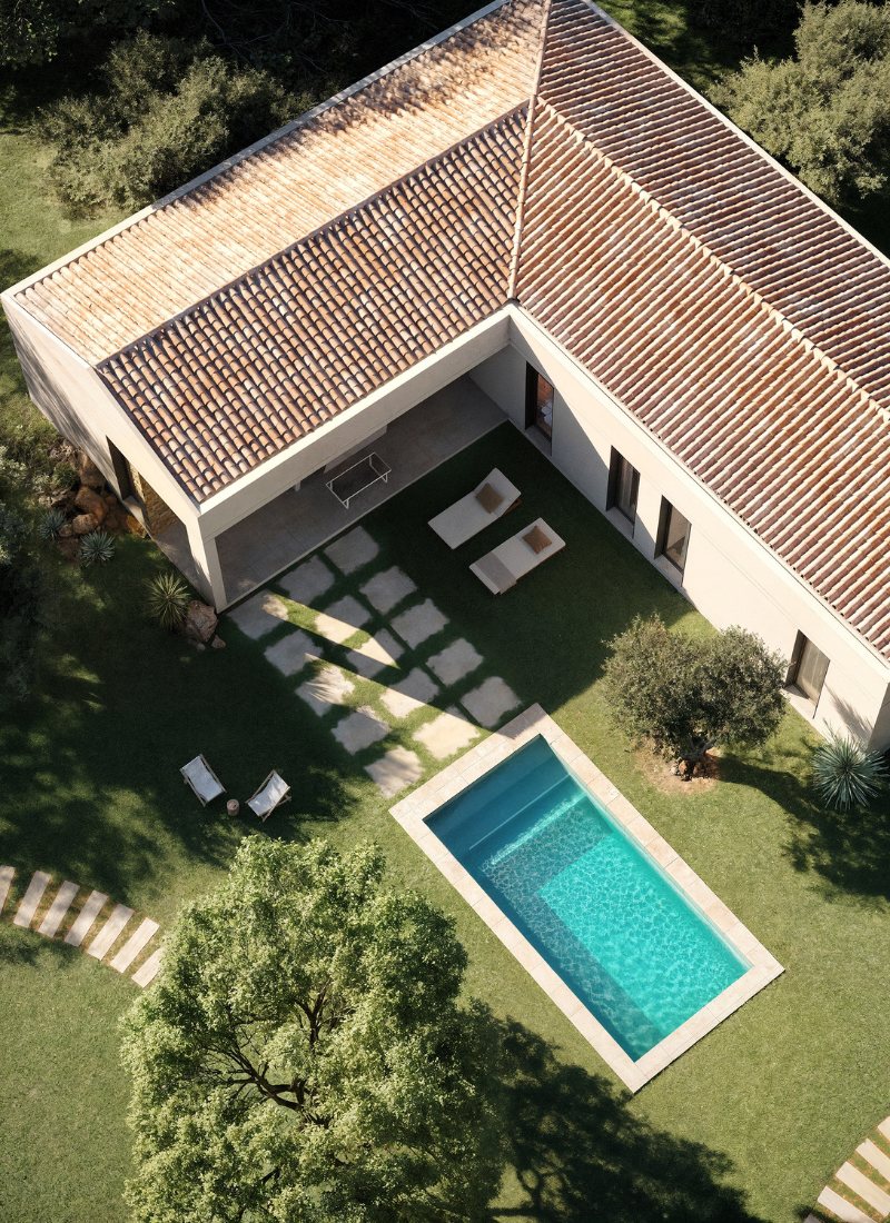 Modular home pool pitched roof Mallorca