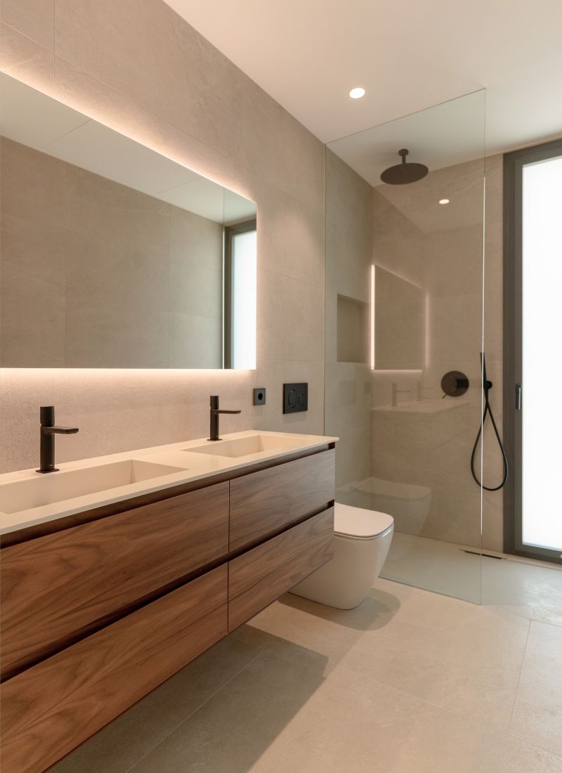 Baño ducha integrada vivienda industrializada Ontinyent