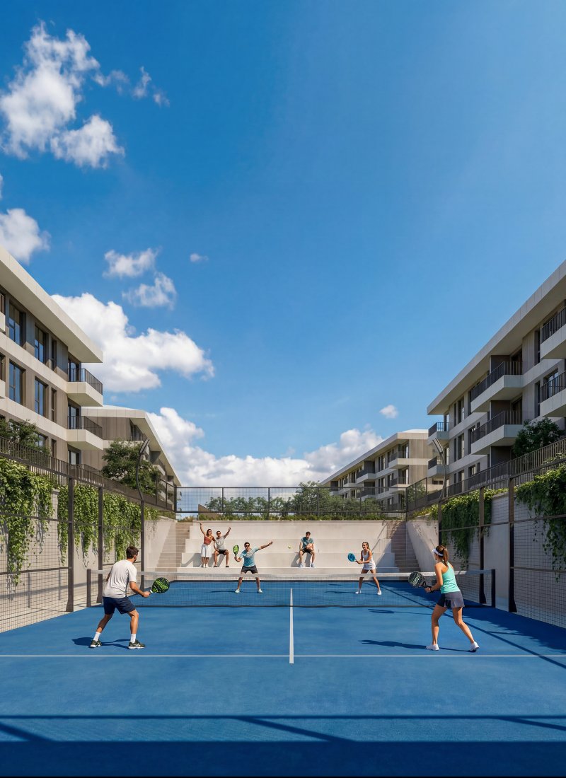 Pista pádel en complejo residencial de edificios para promotores