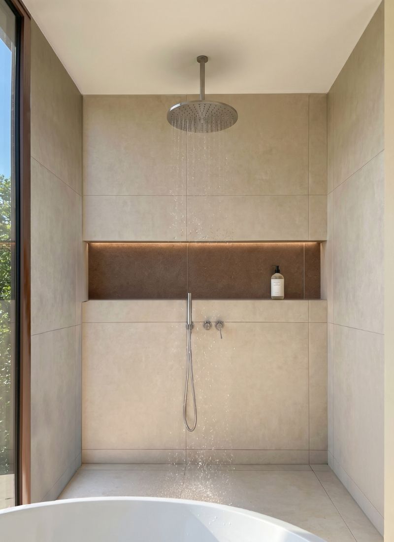 Baño hornacina porcelánico casa lujo Boadilla