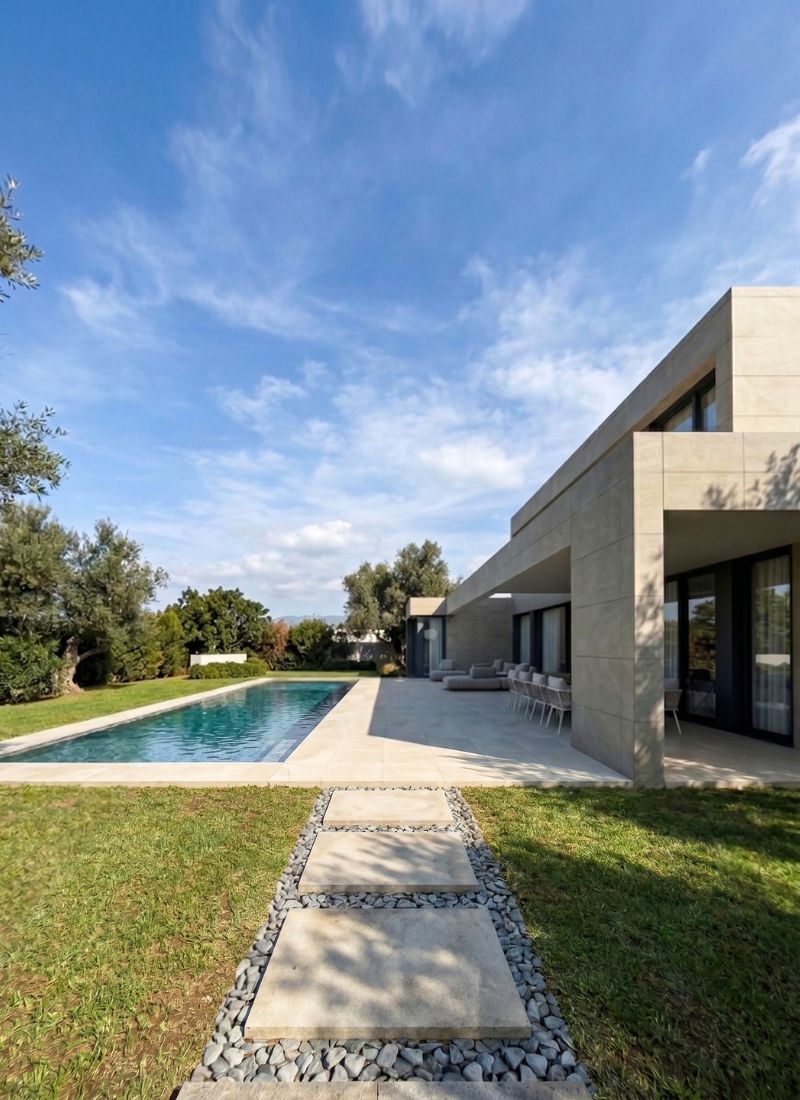 Recorrido losas exterior en vivienda modular en Málaga