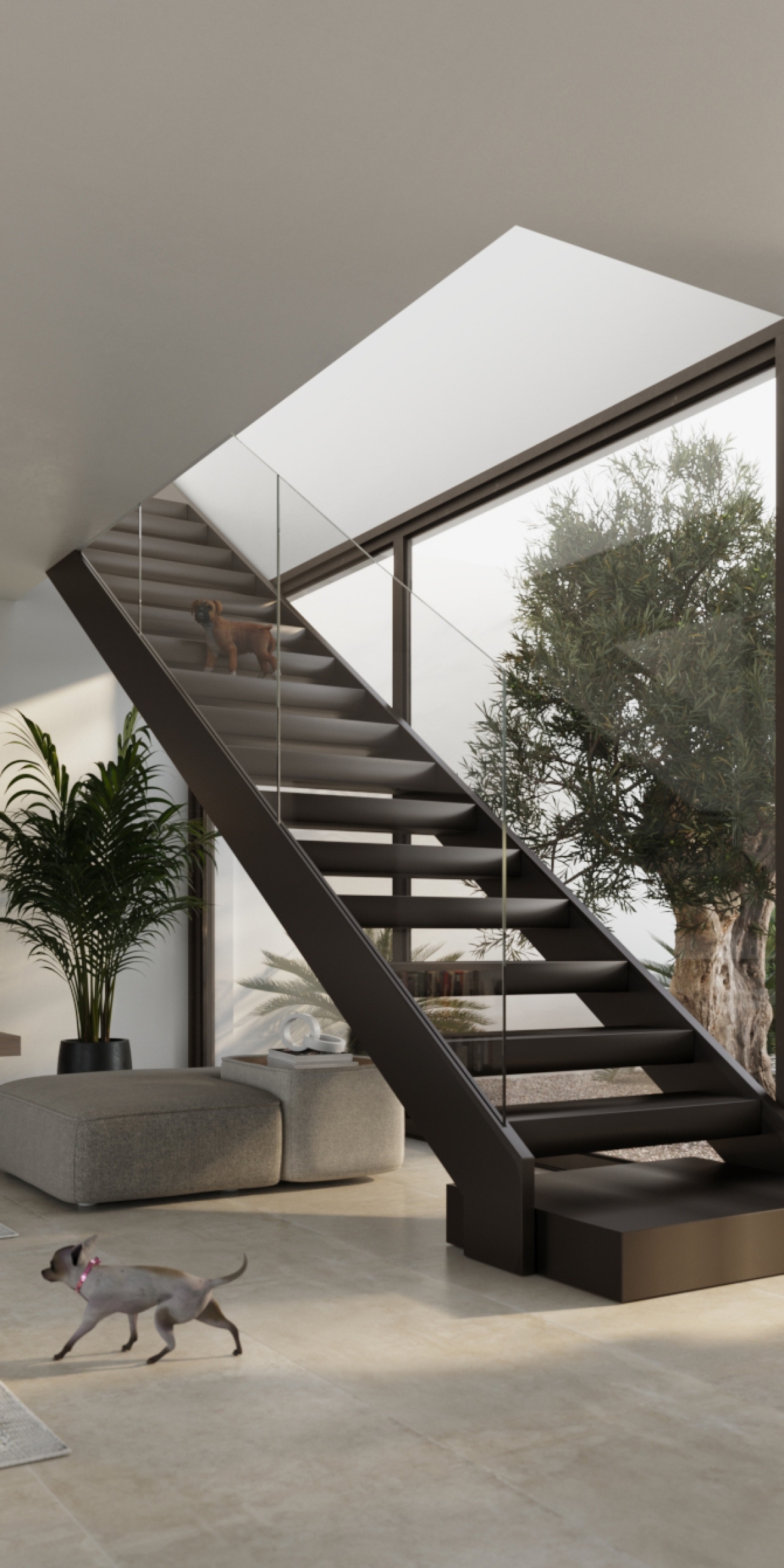 Casa modular de estilo moderno lujoso en Madrid con interiorismo escaleras voladas