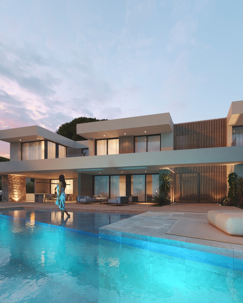 Fachada casa modular diseñada a medida con piscina infinity